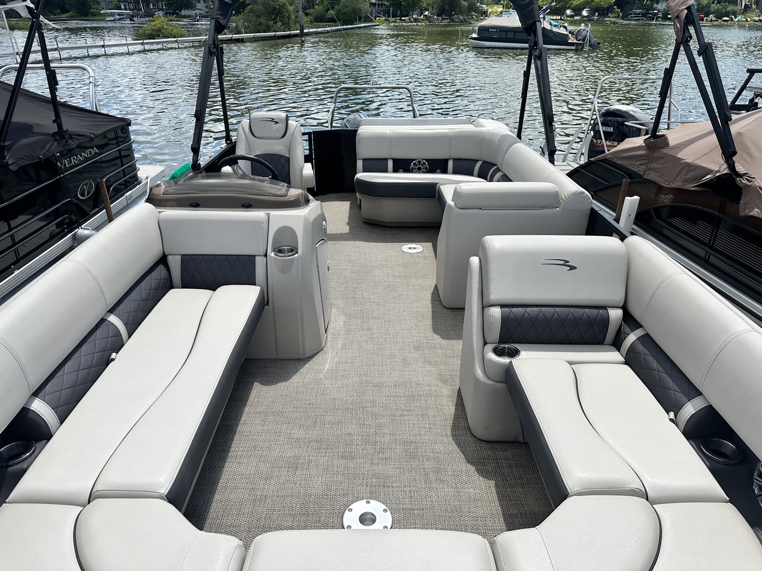 Freshly detailed Bennington pontoon interior on the lake